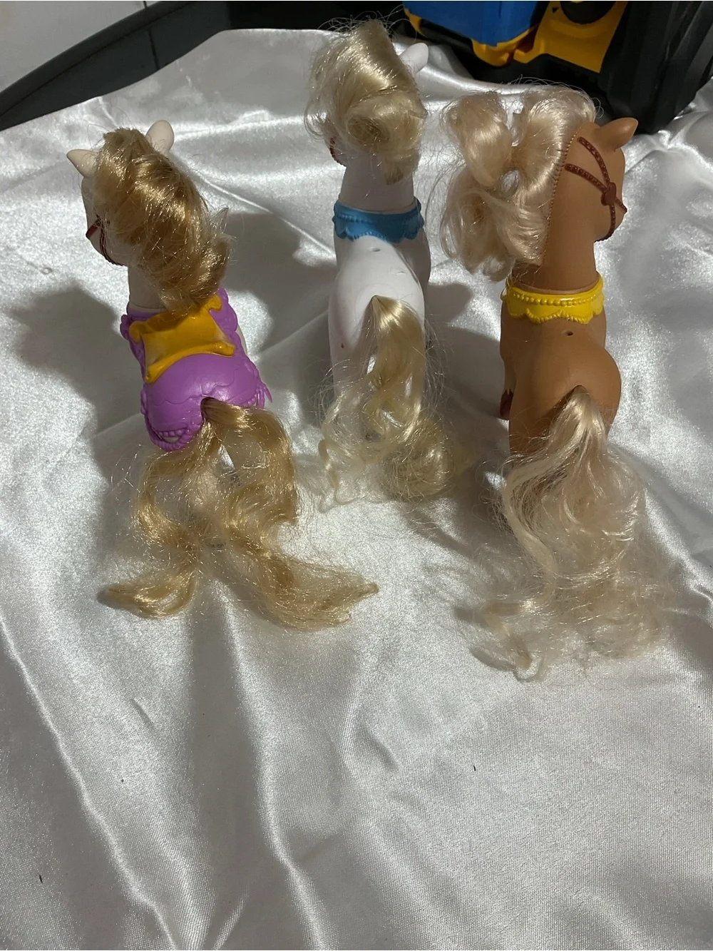 3 Small Toy Ponies - White and Tan with Gold Mane